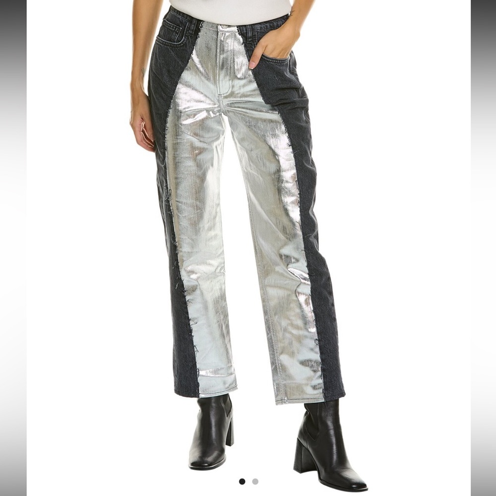 NWOT FRAME DENIM BLACK & SILVER CHROME STRAIGHT JEAN